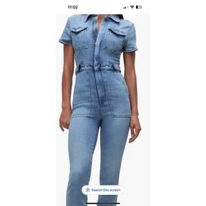 NWT Good American Fit For Success Women's Denim Blue Jumpsuit Adj. Waist Zip Med